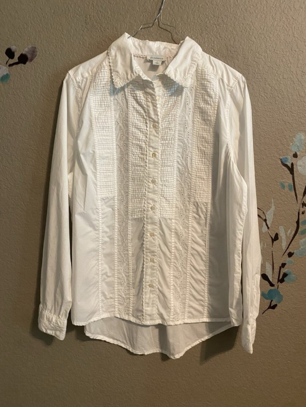 Sundance Pintuck Pleated Bib Style Cotton Tuxedo Shirt M Cottage Western